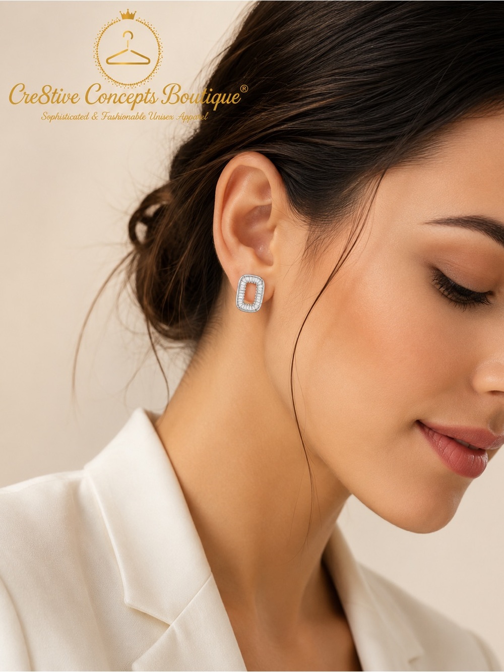 Baguette CZ Open Rectangle Stud Earrings | Silver Luxe Statement Earrings